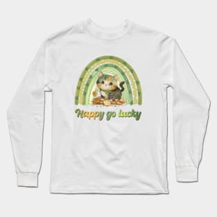 Retro st patrick green rainbow - Happy go lucky cat Long Sleeve T-Shirt